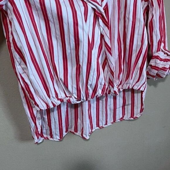 Harshman Striped Surplus Blouse In Red Stripe - Picture 5 of 7